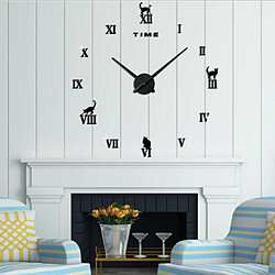 Avis Wewoo Horloges DIY noir Home Office Décor Frameless Chat Forme Grande Taille DIY 3D Miroir Surface Stickers Muraux Mute Horloge, Taille: 100 * 100 cm