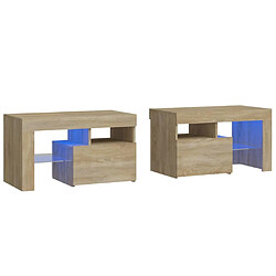 vidaXL Tables de chevet 2 pcs lumières LED Chêne sonoma 70x36,5x40 cm