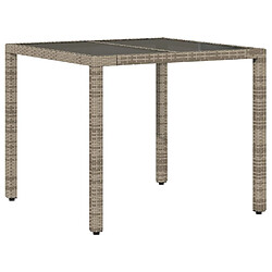 vidaXL Table de jardin dessus en verre Gris 90x90x75 cm Résine tressée