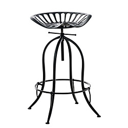 Decoshop26 Tabouret de bar x1 avec repose-pieds circulaire design industriel en métal noir 10_0005222