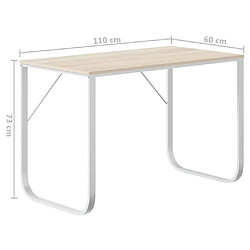 vidaXL Bureau d'ordinateur Blanc et chêne 110x60x73 cm Aggloméré pas cher