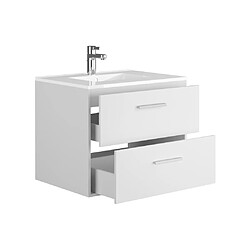 Vente-Unique Meuble de salle de bain suspendu avec simple vasque - Coloris blanc - 60 cm - KAYLA