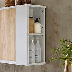 SoBuy BZR144-WN Armoire Murale, Placard de Rangement, Meuble de Rangement Suspendu Salle de Bain, Meuble Haut avec 2 Portes, Étagère latérale et Ouverte, 68x20x48 cm, Couleur Blanc et Bois pas cher