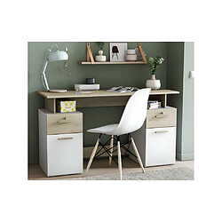 Mes Bureau 2 portes 2 tiroirs 135x55x76 cm décor chêne et blanc