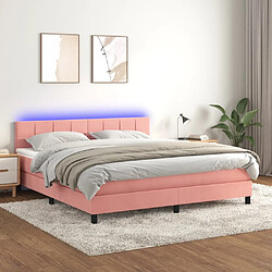 Sommier à lattes et LED,Cadre à lattes de lit avec matelas pour Adulte Rose 160x200 cm -MN74889