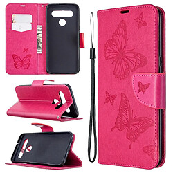 Etui en PU empreinte papillon avec support rose pour votre LG K61