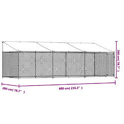 vidaXL Cage pour chien avec toit et porte gris 6x2x2 m acier galvanisé pas cher