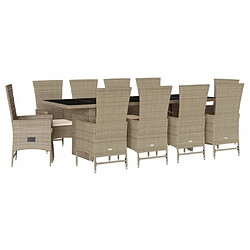 Maison Chic Ensemble à manger d'extérieur 11 pcs avec coussins,Salon de jardin,Mobilier de jardin beige poly rotin -GKD809491