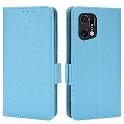 Etui en PU texture litchi, antichoc avec support, bleu clair pour votre Oppo Find X5 Pro