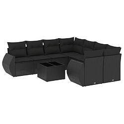 Maison Chic Salon de jardin 9 pcs avec coussins | Ensemble de Table et chaises | Mobilier d'Extérieur noir résine tressée -GKD54126