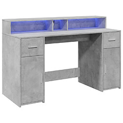 Helloshop26 Bureau table poste de travail meuble d'ordinateur informatique étude et lumières LED 140 x 55 x 91cm bois d'ingénierie gris 02_0023799