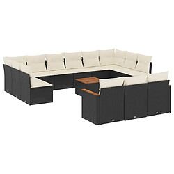 vidaXL Salon de jardin avec coussins 14 pcs noir résine tressée