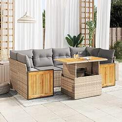 vidaXL Salon de jardin avec coussins 7 pcs beige résine tressée acacia