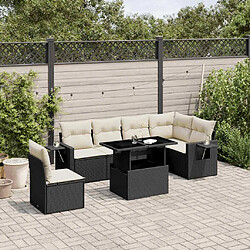 vidaXL Salon de jardin 7 pcs avec coussins noir résine tressée