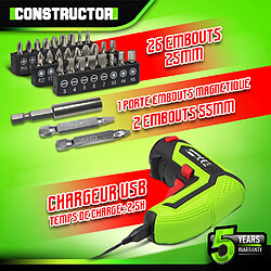 Avis Tournevis rechargeable 4V lithium + accessoires - 4Nm - Coffret de rangement - Constructor