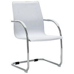 Helloshop26 Chaise fauteuil siège de bureau informatique étude cantilever similicuir blanc 02_0023989