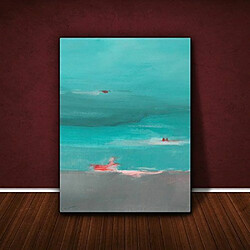 Feel Good Art Toile aux Couleurs Vives Abstrait Appartenant de l'Artiste Val Johnson Aqua Paysage 30 x 20 x 4 cm Petite