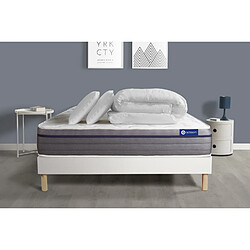 ACTISOM Pack prêt à dormir matelas Ressorts ensachés+Mémoire de forme ACTIFLEX ZEN 180x200 + sommier KIT blanc + 2 oreillers +couette