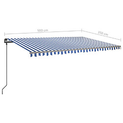 vidaXL Auvent automatique rétractable avec poteaux 5x3,5 m Bleu blanc pas cher