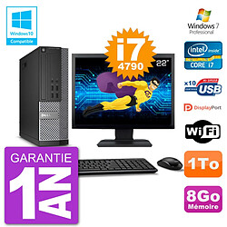 PC Dell 7020 SFF Ecran 22" Intel i7-4790 RAM 8Go Disque 1To Graveur DVD Wifi W7 - Occasion