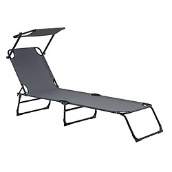 Helloshop26 Lot de deux transats pliable avec toiture pare-soleil de relax acier 190 cm gris foncé 03_0004512