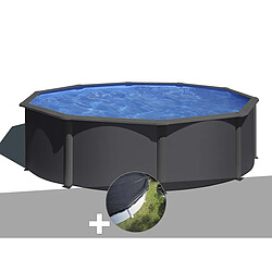 Kit piscine acier gris anthracite Gré Louko ronde 3,70 x 1,22 m + Bâche d'hivernage