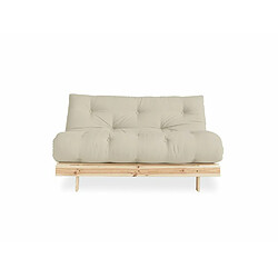 Inside 75 Canapé convertible futon ROOTS pin naturel tissu beige couchage 160x200 cm pas cher