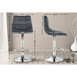 Decoshop26 Lot de 2 tabourets de bar en velours gris foncé base métal chromé réglable en hauteur et repose-pieds TDB10632