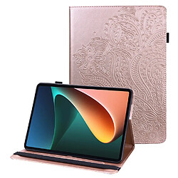 Etui en PU motif fleur avec support et porte-cartes or rose pour votre Xiaomi Pad 5/Pad 5 Pro