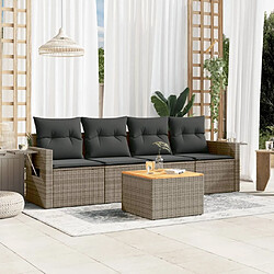 Maison Chic Salon de jardin 5 pcs avec coussins | Ensemble de Table et chaises | Mobilier d'Extérieur gris résine tressée -GKD14583