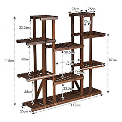 Helloshop26 Étagère pour plantes en bois 9 tablettes pour 18 pots 125 x 25 x 114 cm charge 10kg par niveau terrasse jardin balcon salon 20_0005254