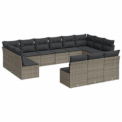 Maison Chic Salon de jardin avec coussins 13 pcs | Ensemble de Table et chaises | Mobilier d'Extérieur gris résine tressée -GKD43325