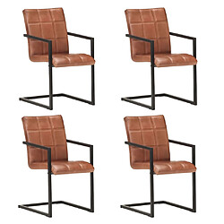 vidaXL Chaises à manger cantilever lot de 4 marron cuir véritable