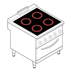 Fourneau dessus électrique avec four électrique ventilé GN 1/1 - 4 plaques vitrocéramiques - Tecnoinox