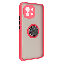 Avizar Coque Xiaomi Mi 11 5G Bi-matière Bague Métallique Fonction Support rouge