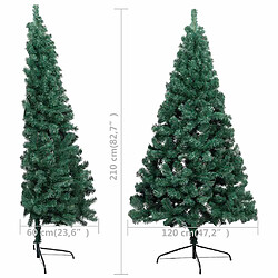 vidaXL Demi-arbre de Noël artificiel pré-éclairé et boules vert 210 cm pas cher