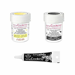 Scrapcooking 2 colorants alimentaires noir-jaune pastel + Stylo glaçage noir