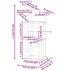 vidaXL Arbre à chat avec griffoirs en sisal crème 141 cm pas cher