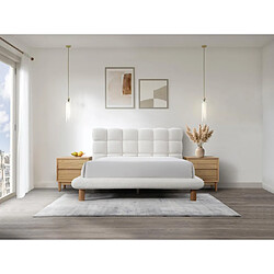 Vente-Unique Lit avec tête de lit matelassée 140 x 190 cm - Tissu bouclette - Blanc - FUDALI