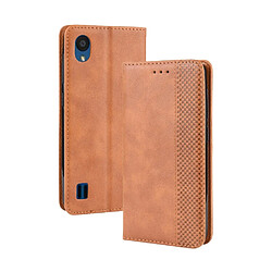 Wewoo Coque Étui en cuir à boucle magnétique avec de texture rétro pour ZTE Blade A5 2019 porte-carte et fentes cartes et cadre photo Marron