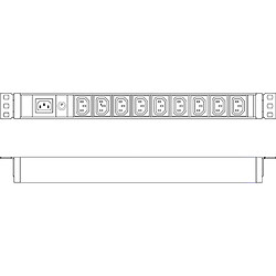 DIGITUS PDU Aluminium 1U, Montage en Rack, 9 x C13 10 A, 230 VCA, 50/60 Hz, Prise IEC C14, fusible 10 A