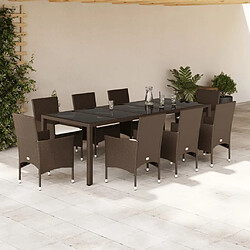 vidaXL Ensemble à manger de jardin et coussins 9pcs marron rotin verre