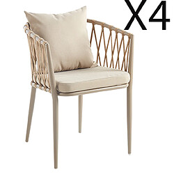 Pegane Lot de 4 fauteuils de jardin en imitation rotin coloris sable - Longueur 56 x profondeur 60 x hauteur 76 cm