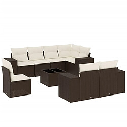 vidaXL Salon de jardin avec coussins 9 pcs marron résine tressée