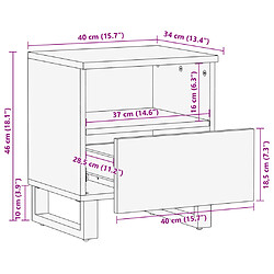 vidaXL Tables de chevet 2 pcs 40x34x46 cm bois massif de manguier brut pas cher