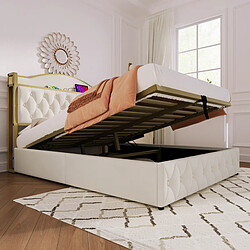 ComfortXL Lit Double 160 X 200 Avec Cadre En Métal Et Rangement, Couleur Beige Clair pas cher