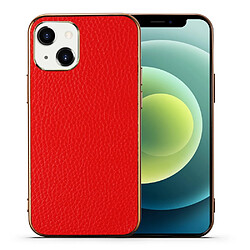 Coque en TPU + cuir véritable électroplaqué, texture litchi rouge pour votre Apple iPhone 13 6.1 pouces