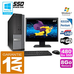 PC DELL 3020 SFF Intel G3220 Ram 8Go Disque 480 Go SSD Wifi W7 Ecran 22" - Occasion