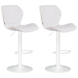 Decoshop26 Lot de 2 tabourets de bar avec coutures décoratives en forme de losanges en PVC blanc et métal blanc 10_0004111