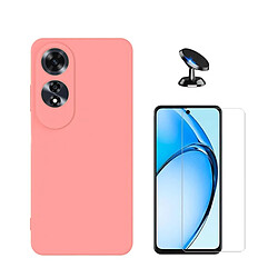 NIS Kit De Film En Verre Trempé Transparent + Couverture En Silicone Flexible + Support De Voiture Compatible Avec Oppo A60 - Rose